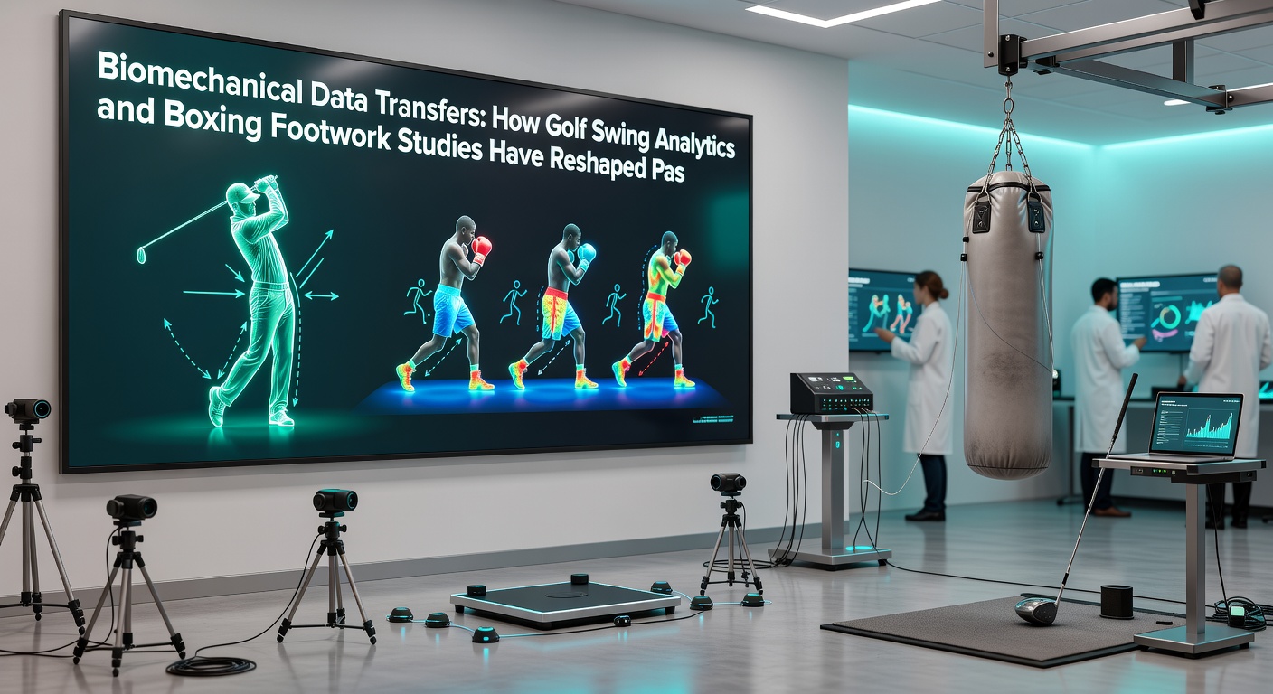 Side-by-side motion capture comparison of golf swing rotation and basketball pass mechanics