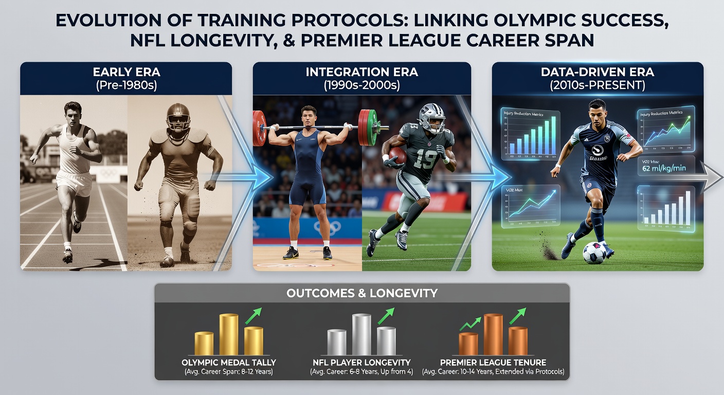 Coaches reviewing recovery and load-management data from Olympic protocols applied to NFL and Premier League players