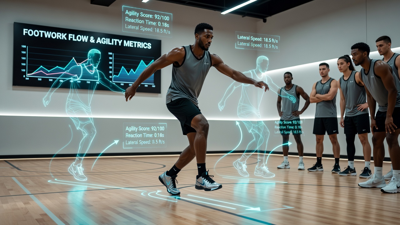 Data visualization showing agility metric improvements for NBA point guards incorporating dance footwork routines