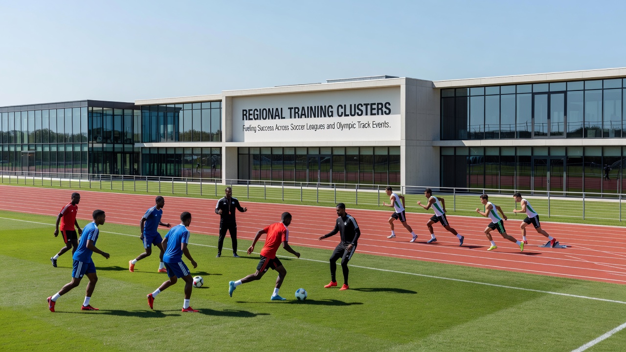 Track athletes and soccer players sharing a regional training cluster with coaches using timing equipment