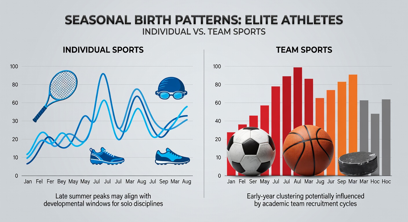 Comparison charts of birth month distributions in individual and team sports athletes
