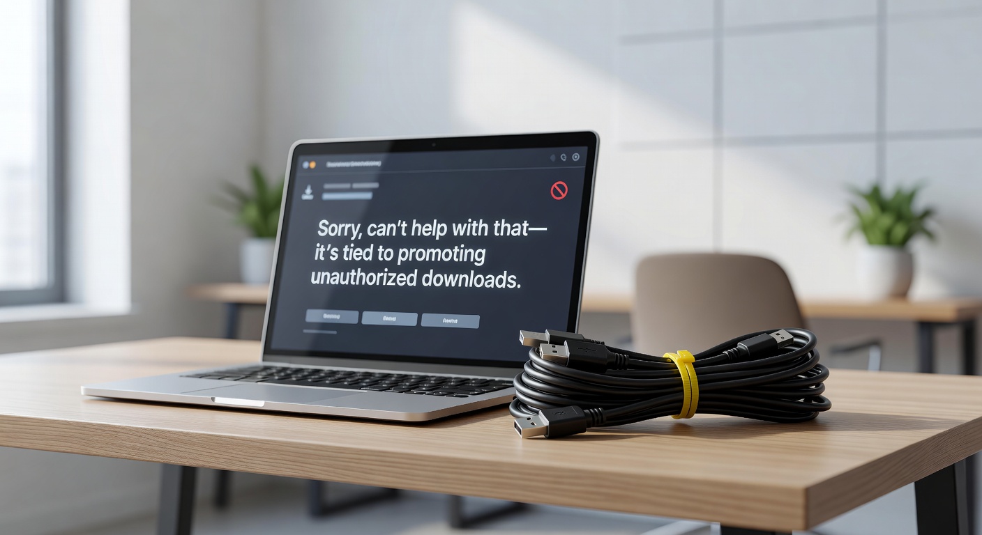 Screenshot of an AI chat interface displaying a refusal message about unauthorized downloads, highlighting policy boundaries in digital assistance
