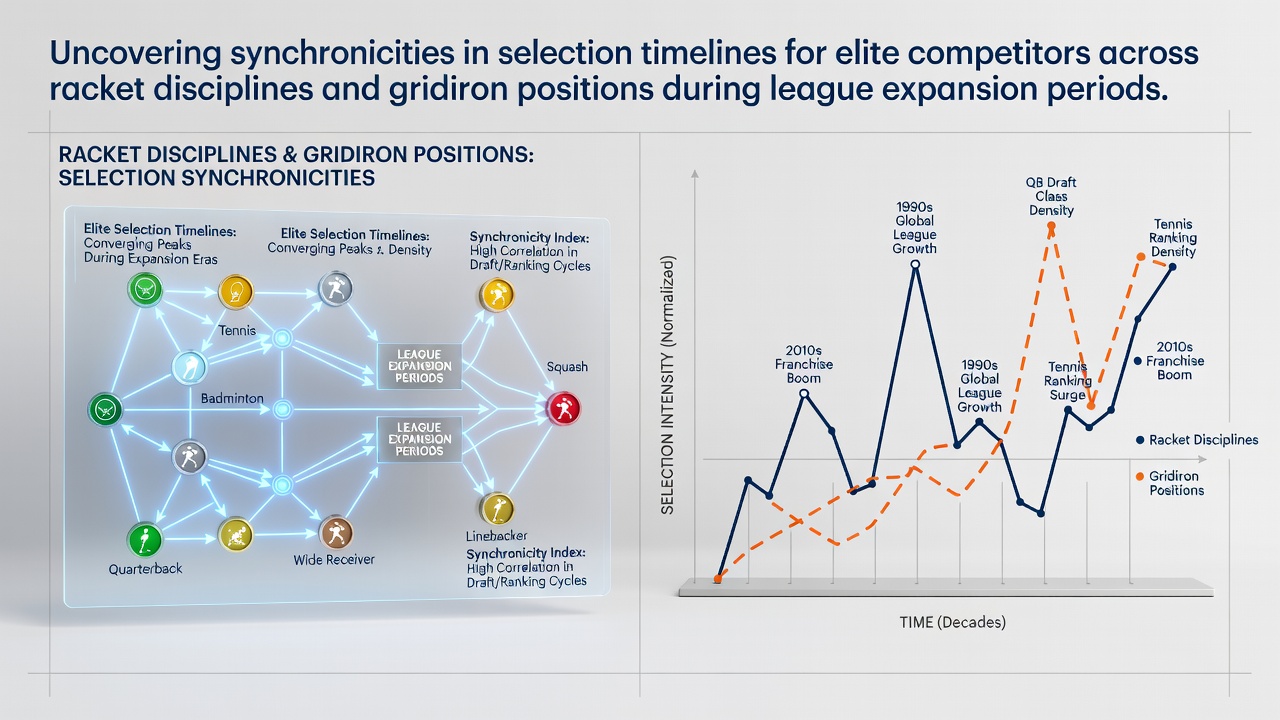 Timeline chart showing selection patterns for racket sport athletes and NFL players during league expansions