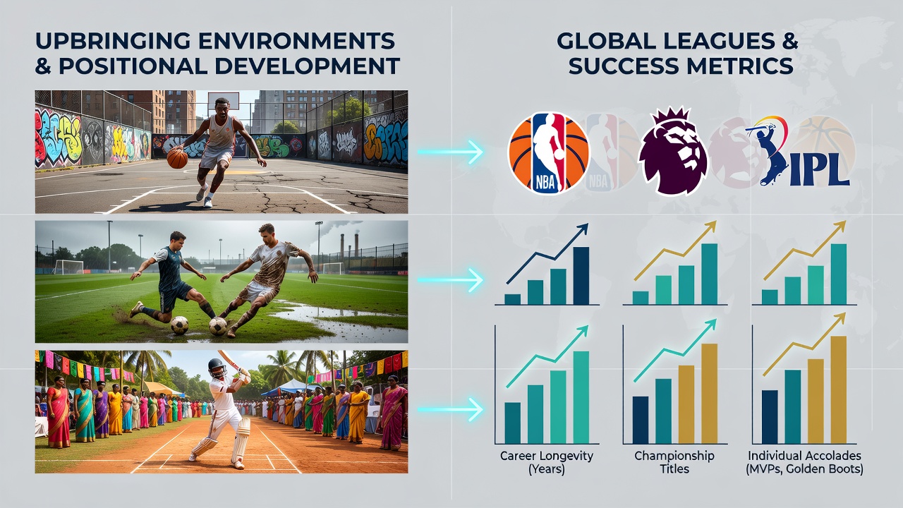 Diverse athletes training in varied urban and rural environments across international sports leagues