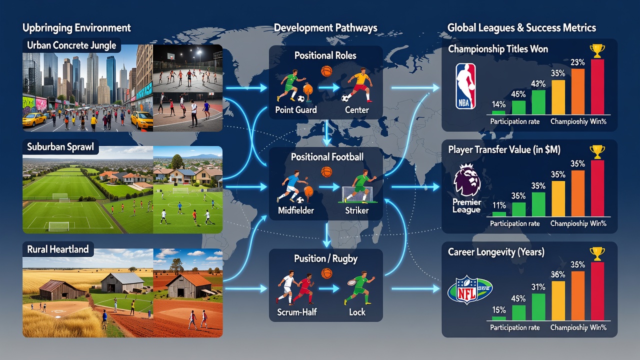 Global team sports athletes from different upbringing backgrounds competing in professional leagues